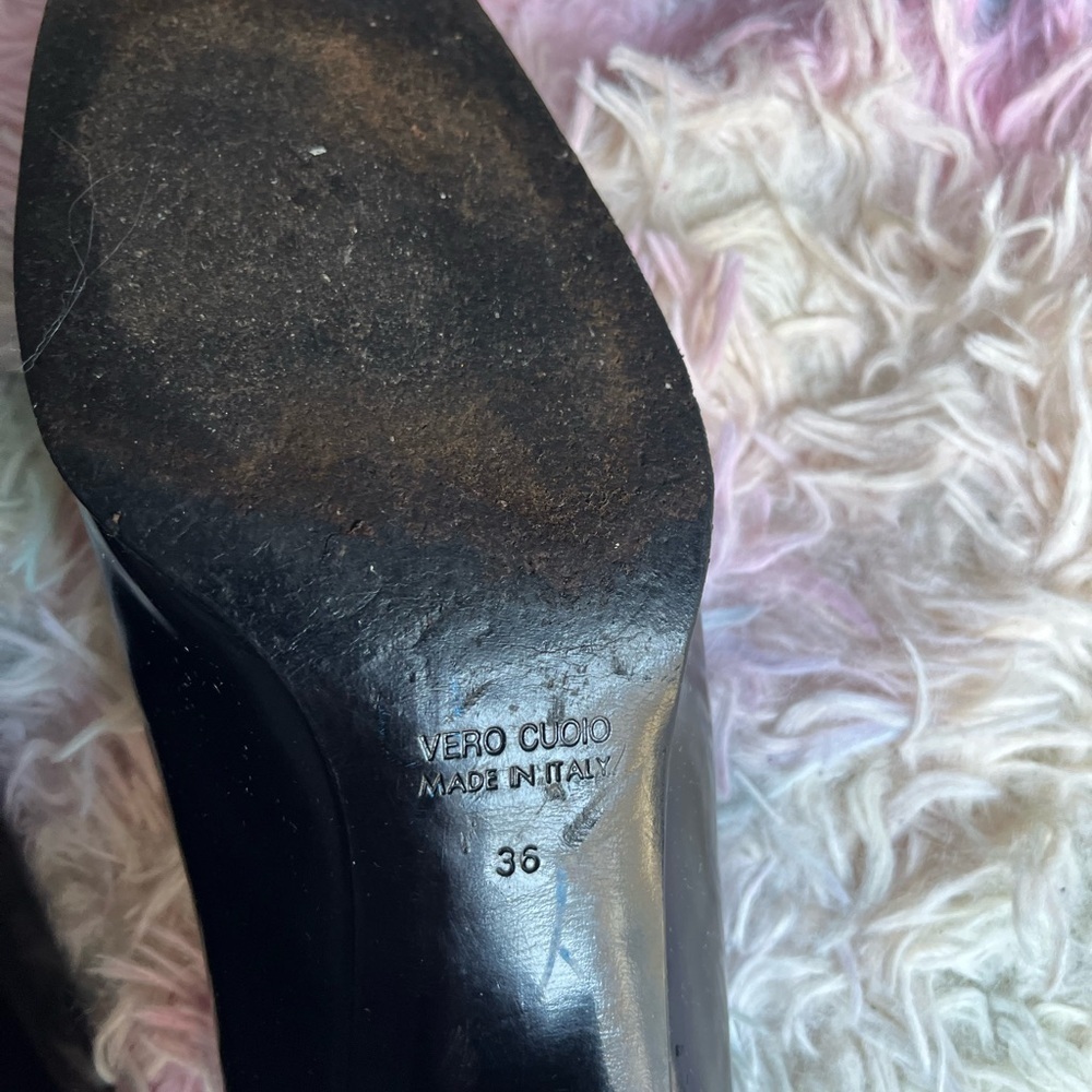 Rare Baldinini black block heel shoes Pure Leather-7.5 US 36 vintage european - Picture 14 of 16